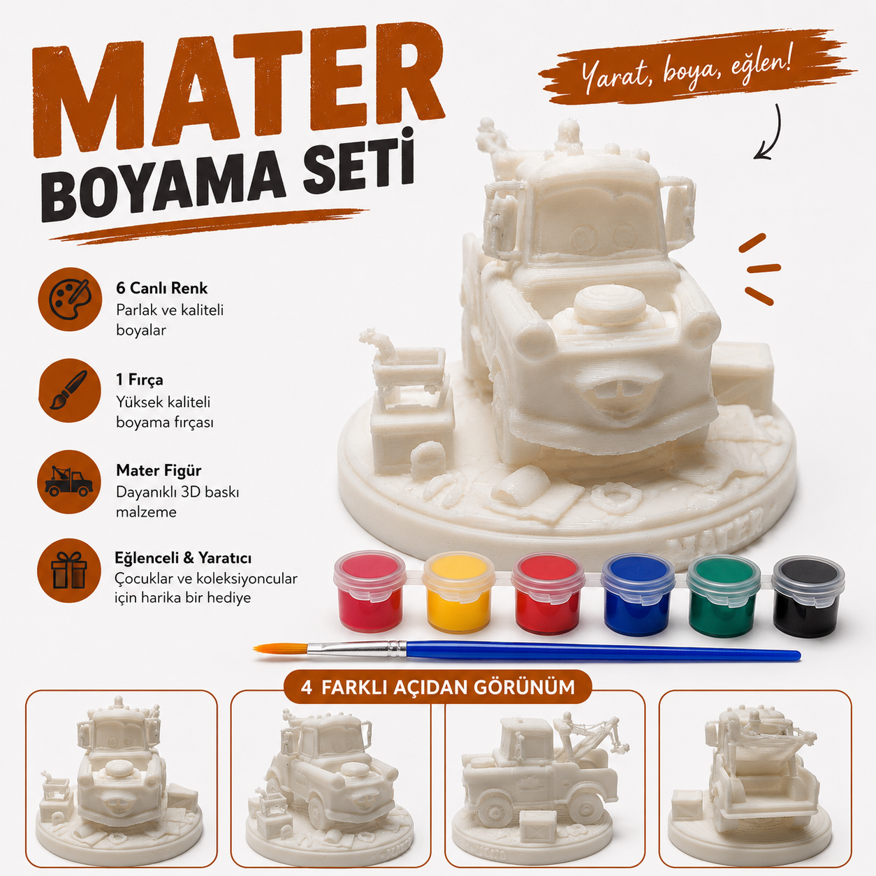 Mater 3D Baskı Kendin Boya Figür Seti | Boyama Hobi Seti