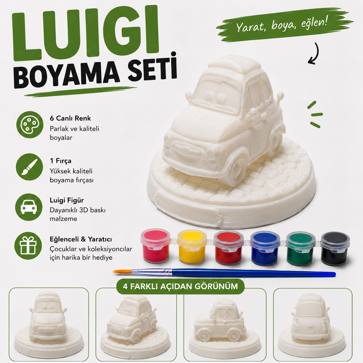 Luigi 3D Baskı Kendin Boya Figür Seti | Boyama Hobi Seti