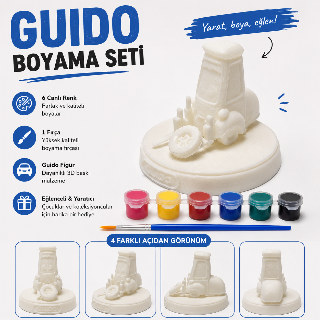 Guido 3D Baskı Kendin Boya Figür Seti | Boyama Hobi Seti