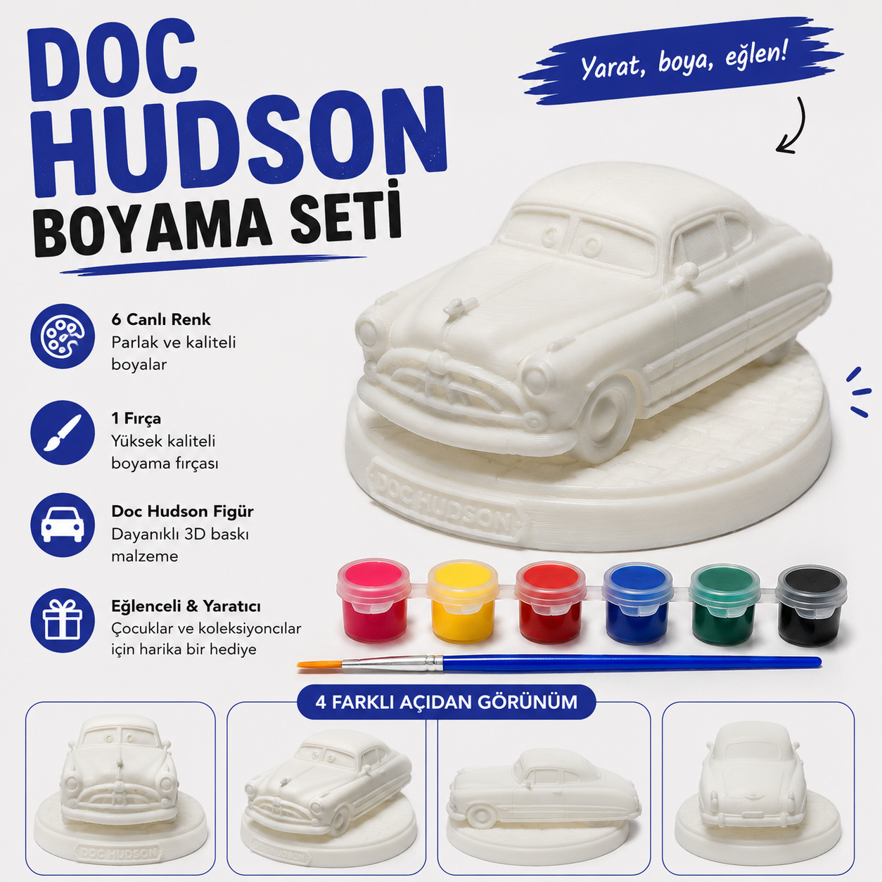 Doc Hudson 3D Baskı Kendin Boya Figür Seti | Boyama Hobi Seti